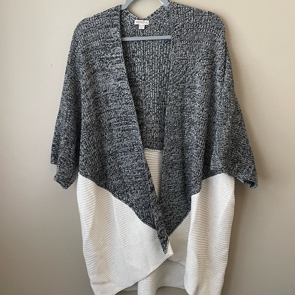 Extra large oversized kimono sweater. Plus open front blanket sweater Colorblock